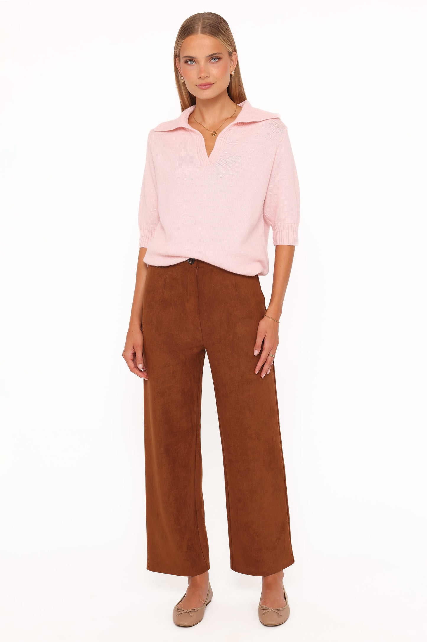 Bels Short Sleeve Collar Knit Sweater - Pink