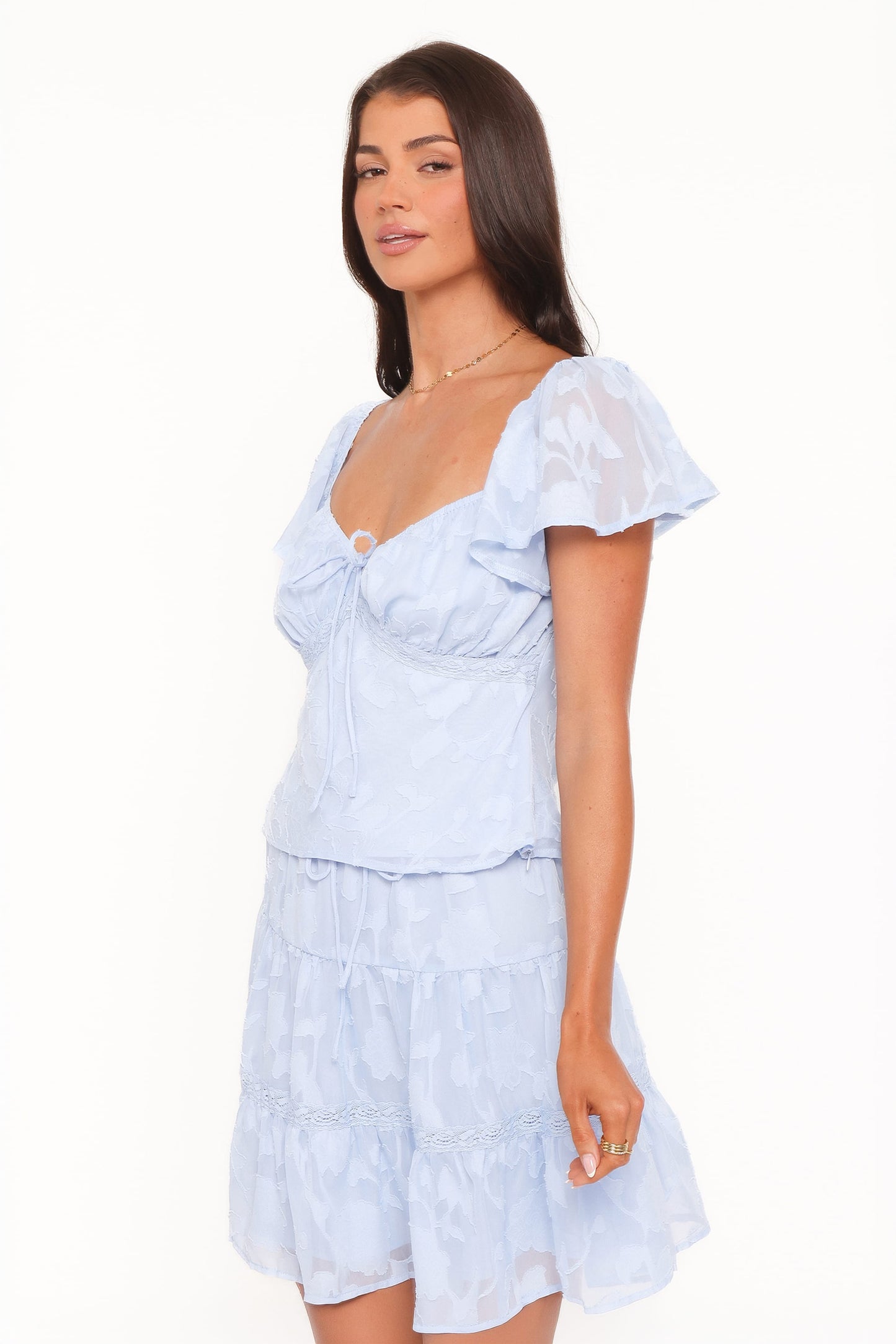 Clodagh Textured Flutter Top - Powder Blue