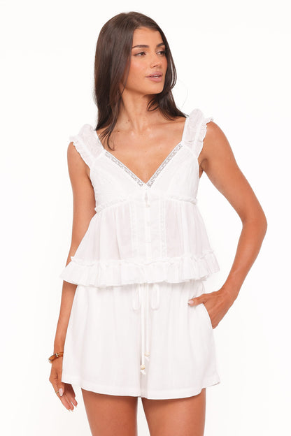 Daisy Cap Sleeve Top - White Broderie