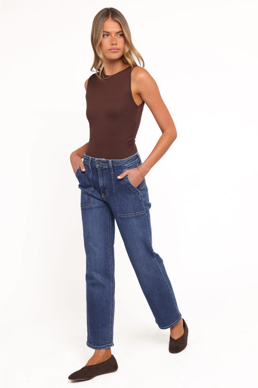 Amara Utility Pocket Straight Jean - Dark Wash