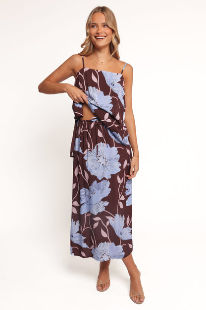 Angie Midi Skirt - Blue Poppies