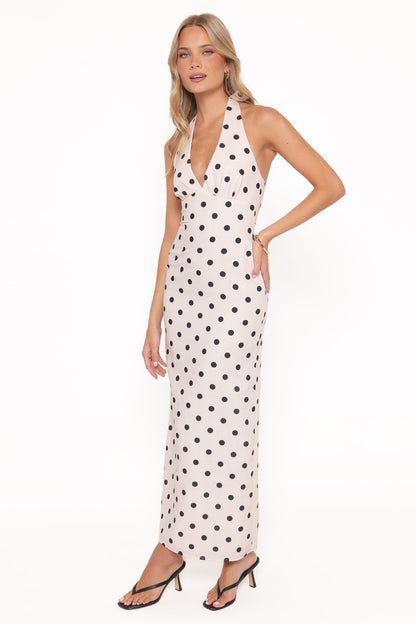 Adora Halterneck Maxi Dress - White Polka Dot