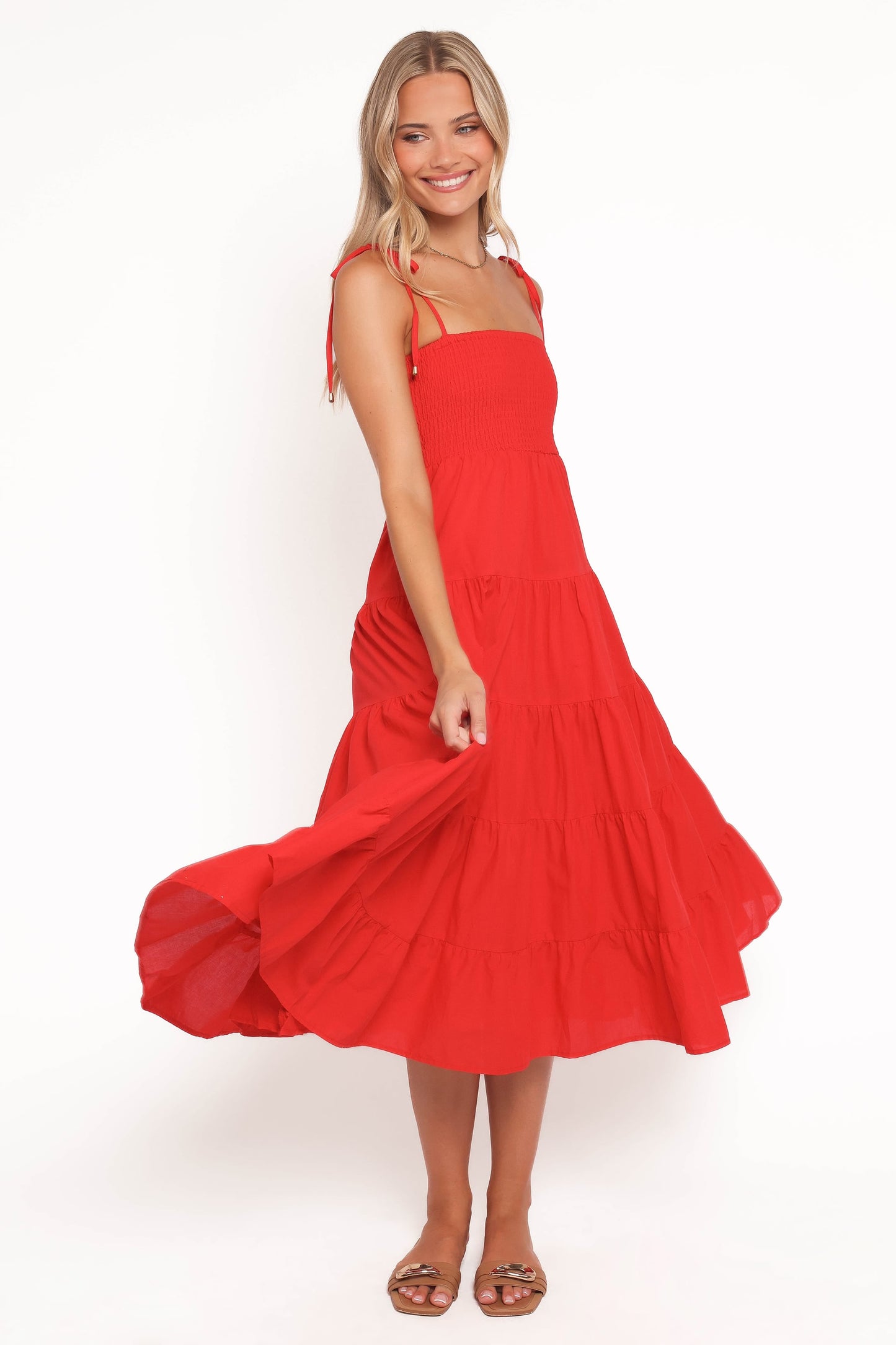 Carrol Shirred Bodice Maxi Dress - Red