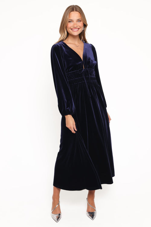 Cece Velvet Long Sleeve Maxi Dress - Midnight Blue