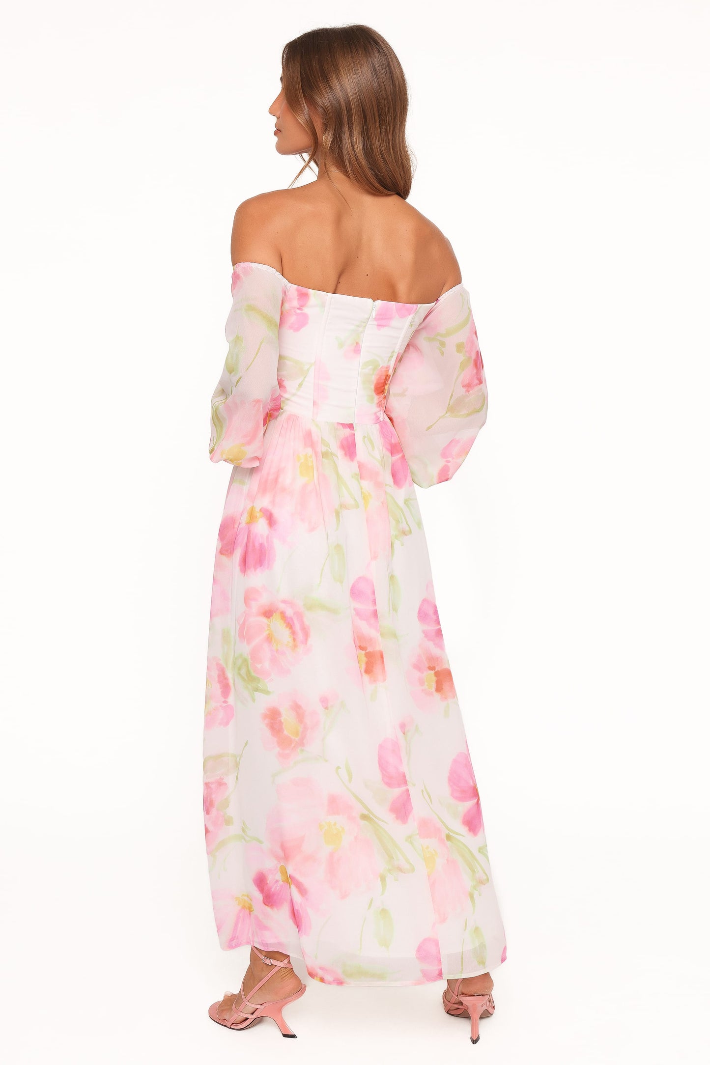Chantel Off Shoulder Maxi Dress - Pink Garden Floral