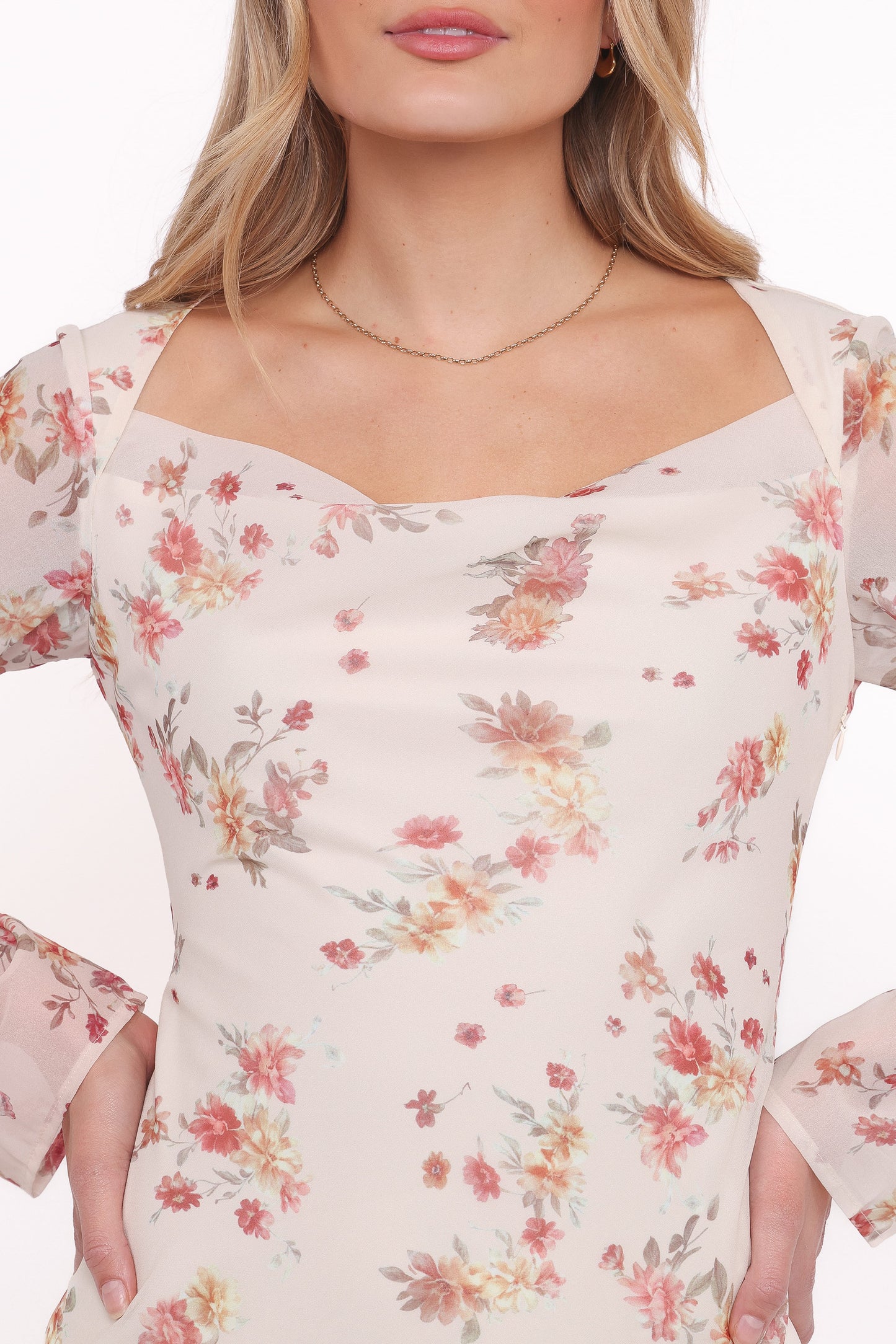 Everlyn Long Sleeve Mini Dress - Cream Floral