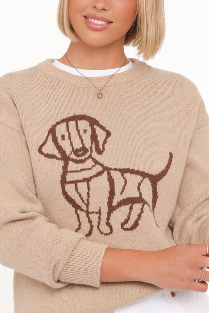 Amber Dachshund Sweater - Beige