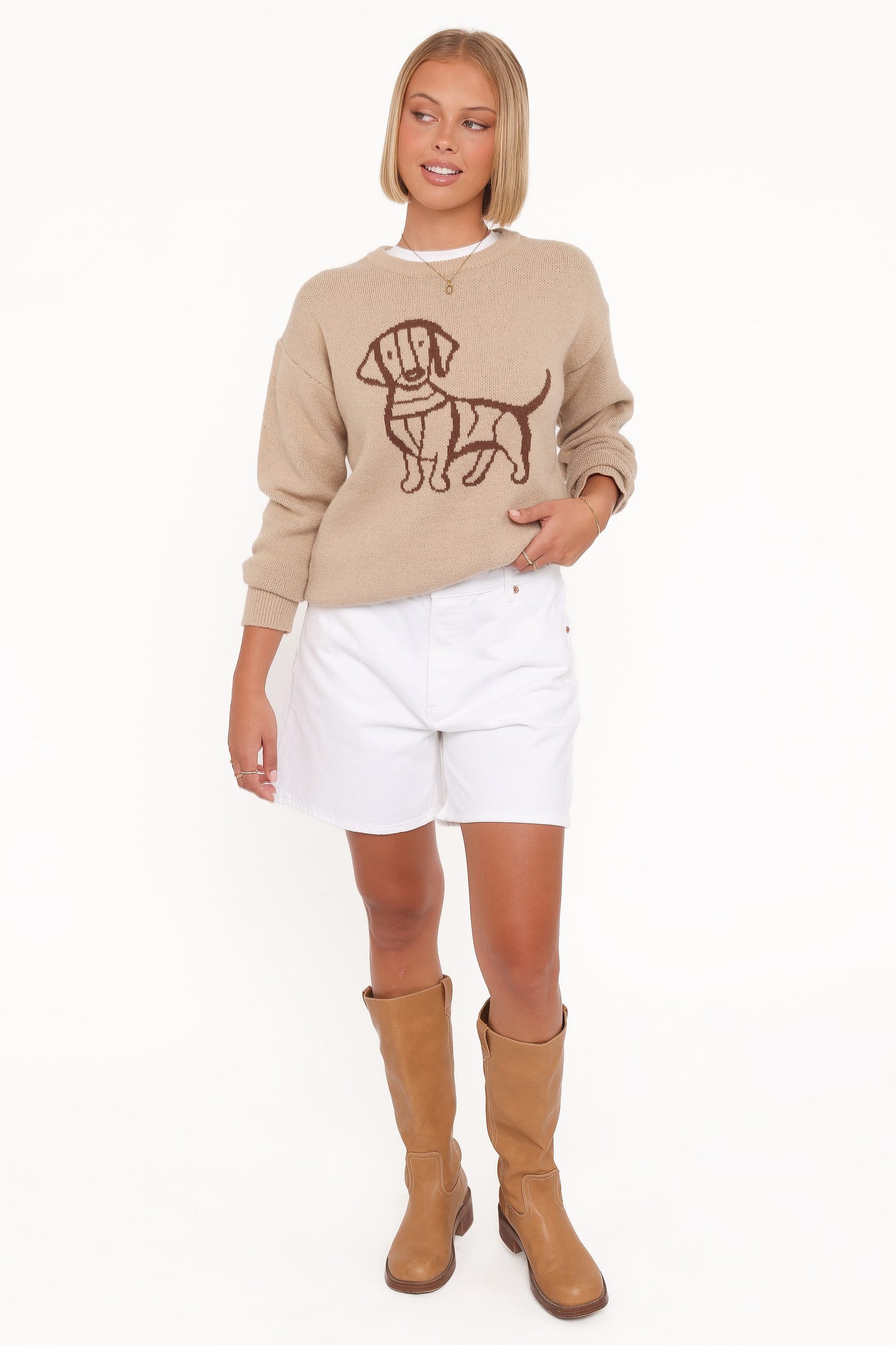 Amber Dachshund Sweater - Beige