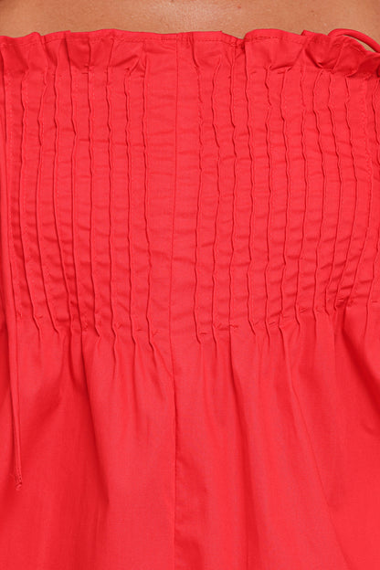 Liora Pleated Romper - Red