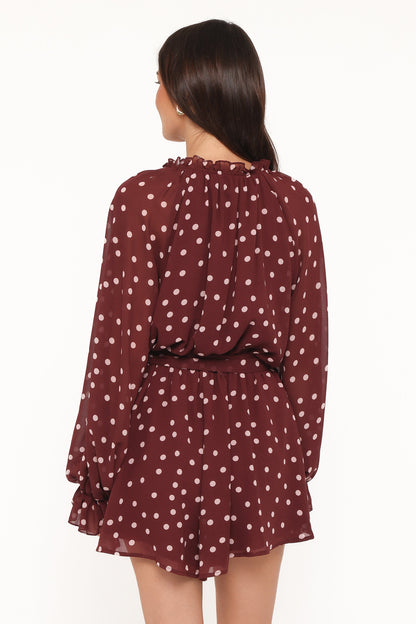 Michelle Romper - Burgundy Polka Dot