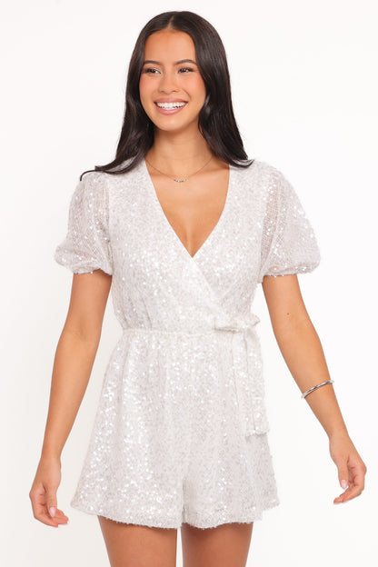 Varity Puff Sleeve Romper - White