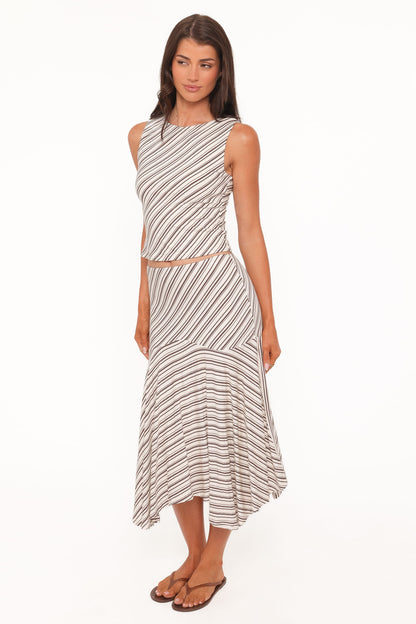 Amber Skirt Set - Cream/Brown Stripe
