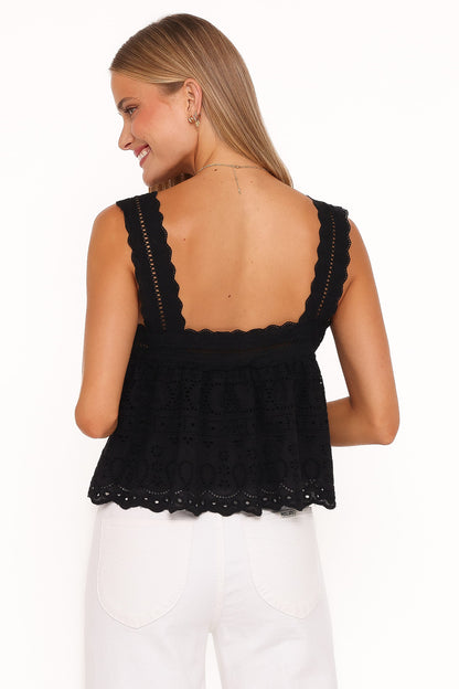 Aideen Eyelet Top - Black