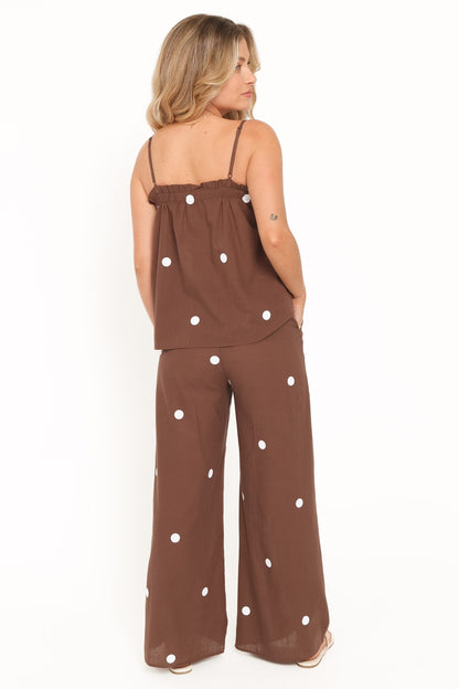 Aerin Pant Set - Chocolate Polka Dot