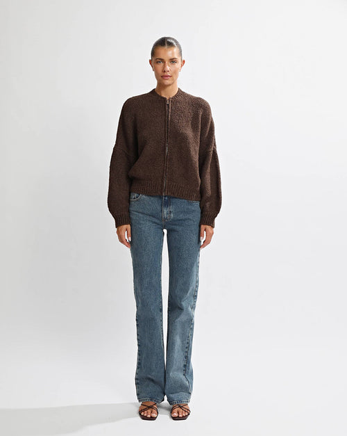 Elliot Knit Zip Jumper Chocolate