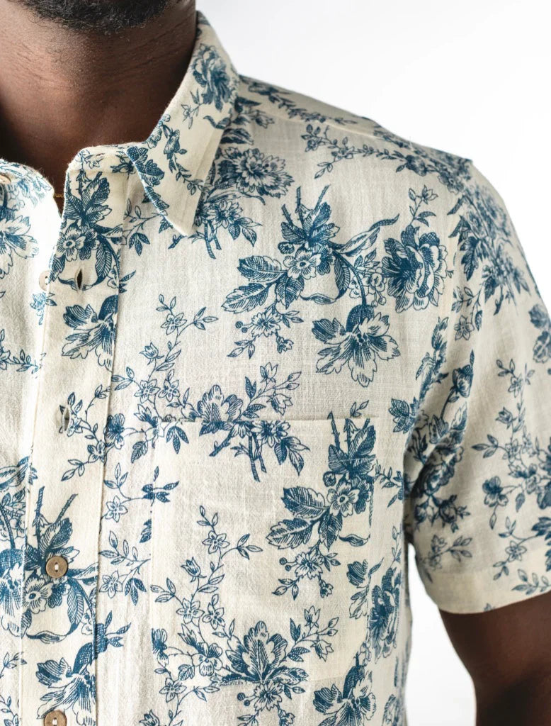 One World Brothers Teal Rose Shirt