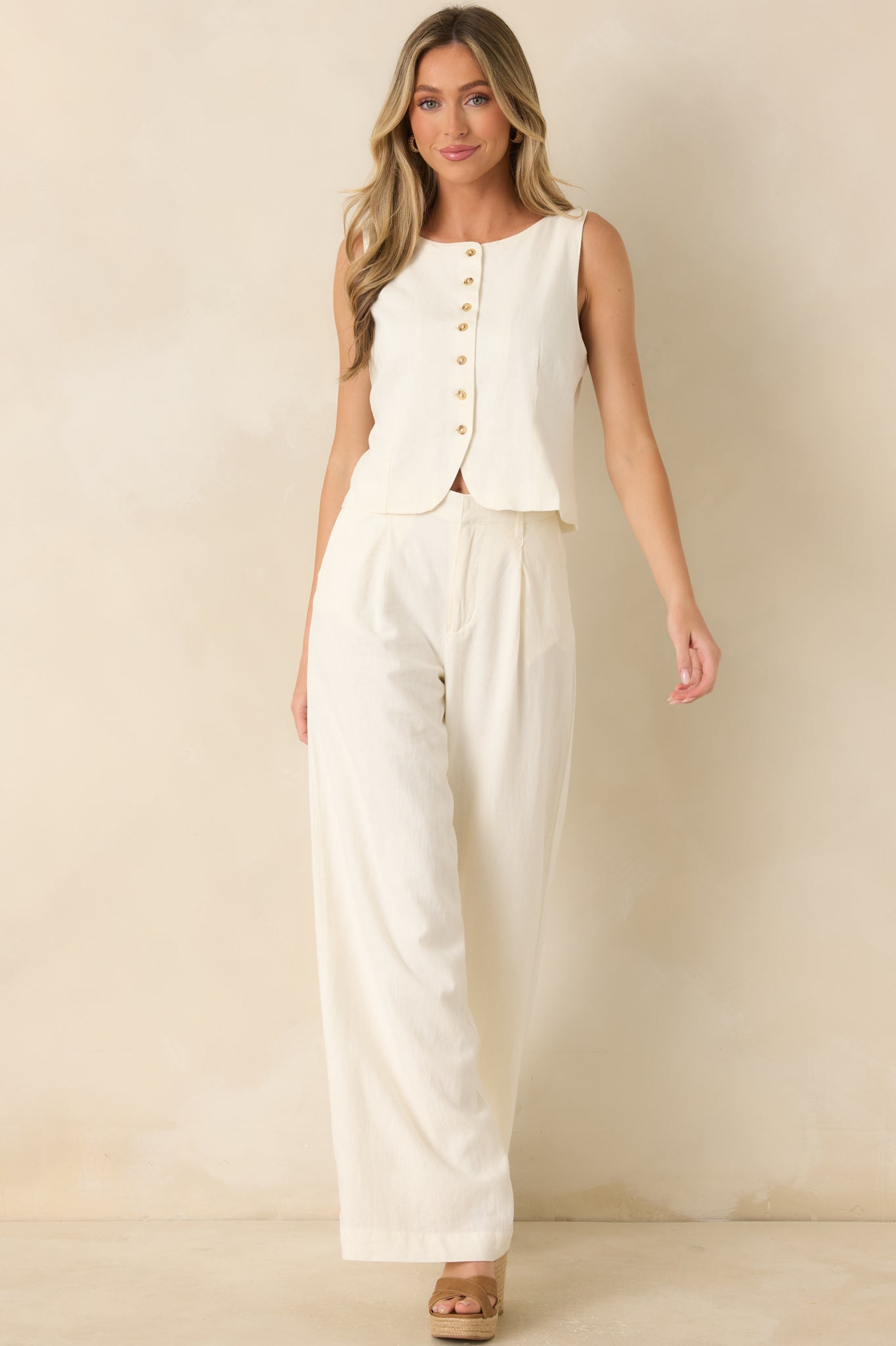 Z Supply Roman Ivory Linen Button Front Vest